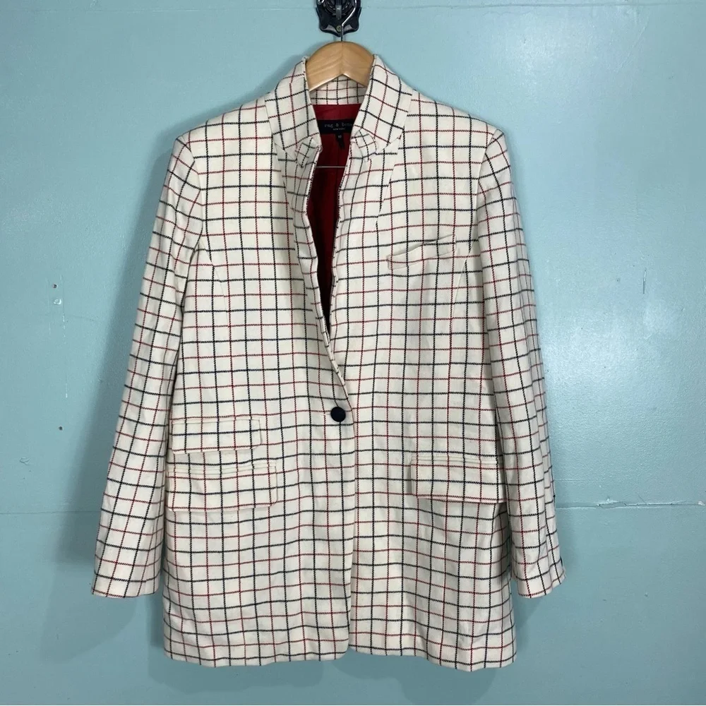 Rag and Bone Nova Oversized Blazer Ivory Check Plaid‎ One Button Sz 10
